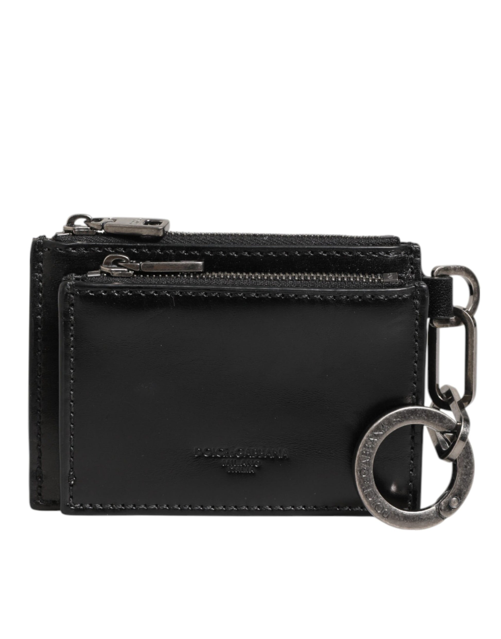 Dolce & Gabbana Black Leather Zipped Card Holder Coin Purse Keyring Wallet - ClickThatClicks 
