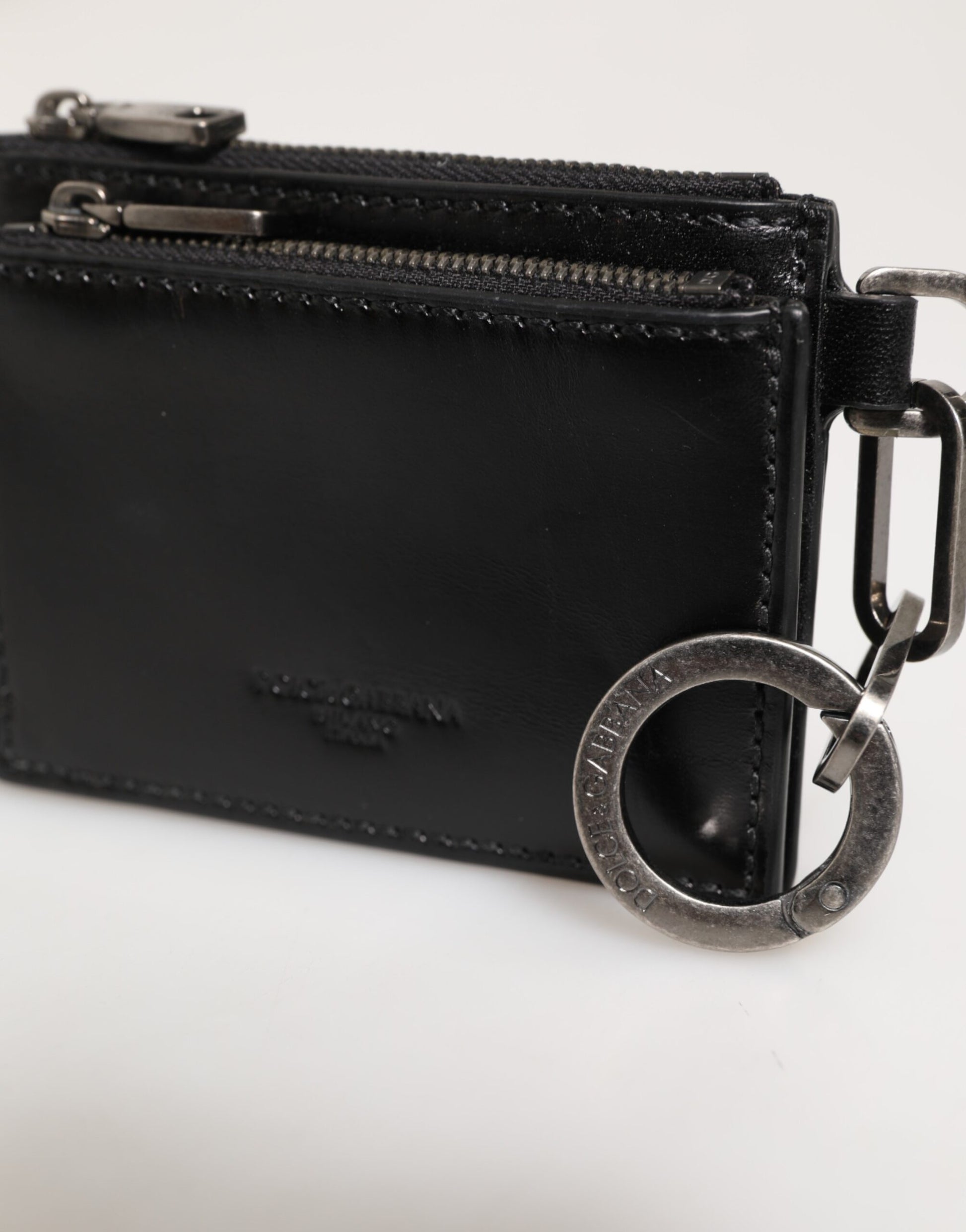 Dolce & Gabbana Black Leather Zipped Card Holder Coin Purse Keyring Wallet - ClickThatClicks 