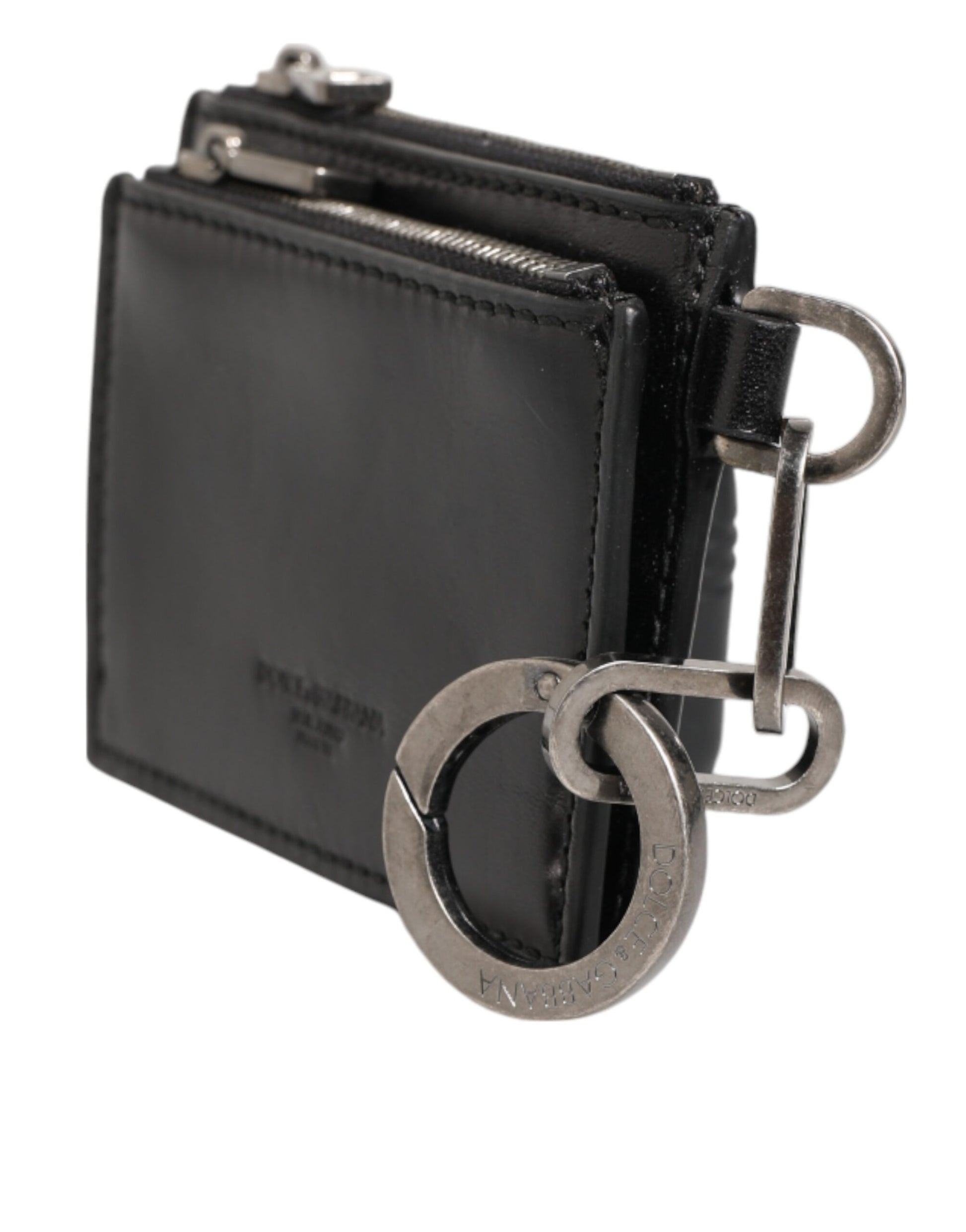 Dolce & Gabbana Black Leather Zipped Card Holder Coin Purse Keyring Wallet - ClickThatClicks 