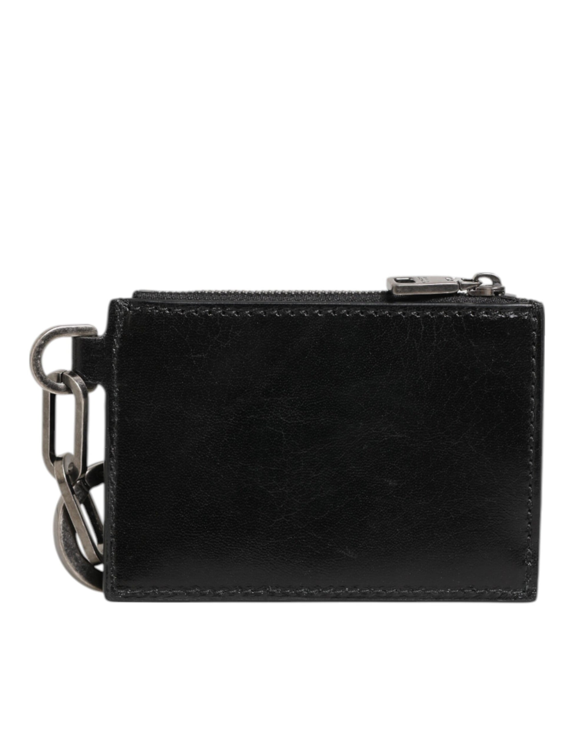 Dolce & Gabbana Black Leather Zipped Card Holder Coin Purse Keyring Wallet - ClickThatClicks 