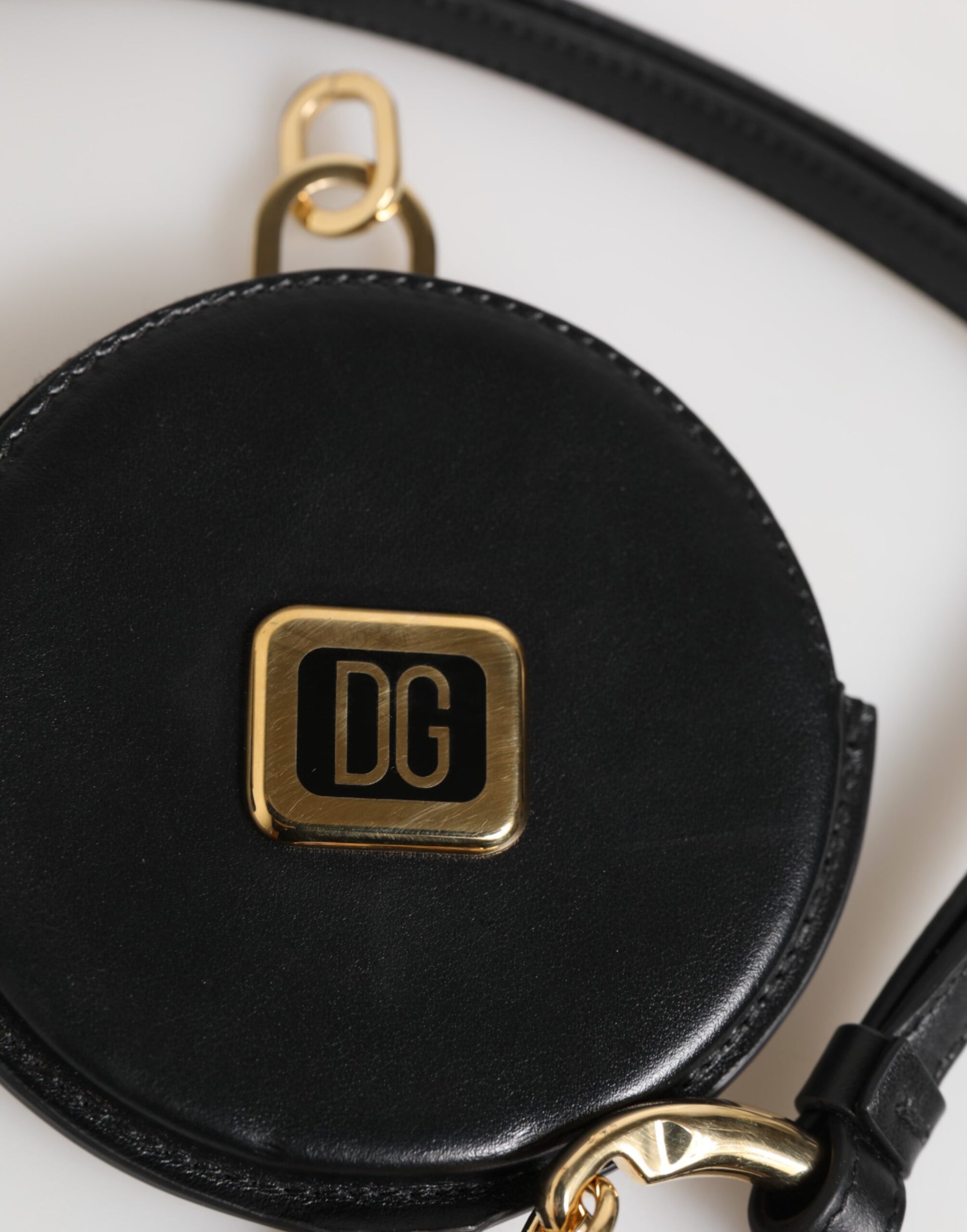 Dolce & Gabbana Black Round Leather DG Logo Coin Purse Lanyard Wallet - ClickThatClicks 
