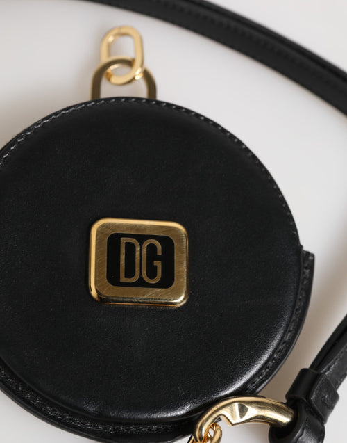 Dolce & Gabbana Black Round Leather DG Logo Coin Purse Lanyard Wallet - ClickThatClicks 