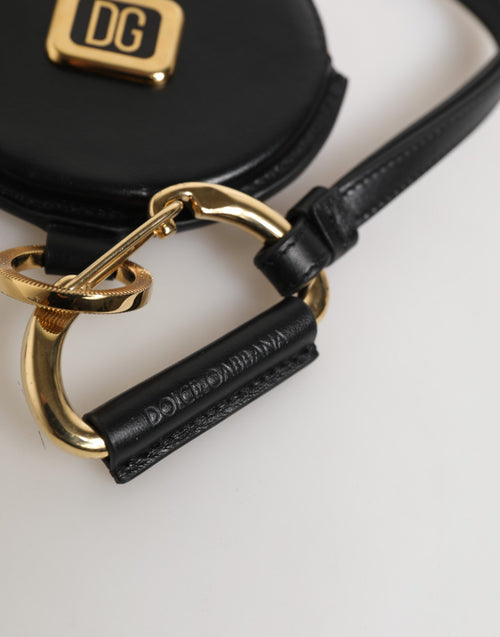 Dolce & Gabbana Black Round Leather DG Logo Coin Purse Lanyard Wallet - ClickThatClicks 