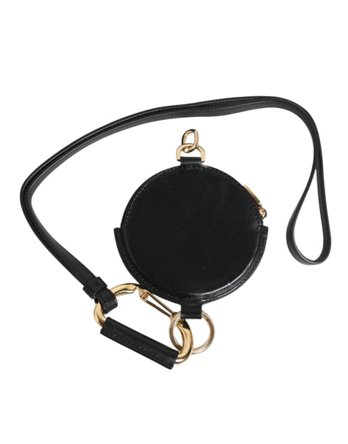 Dolce & Gabbana Black Round Leather DG Logo Coin Purse Lanyard Wallet - ClickThatClicks 