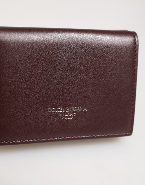 Dolce & Gabbana Leather Embossed Logo Trifold Men Card Holder Dark Brown - ClickThatClicks 