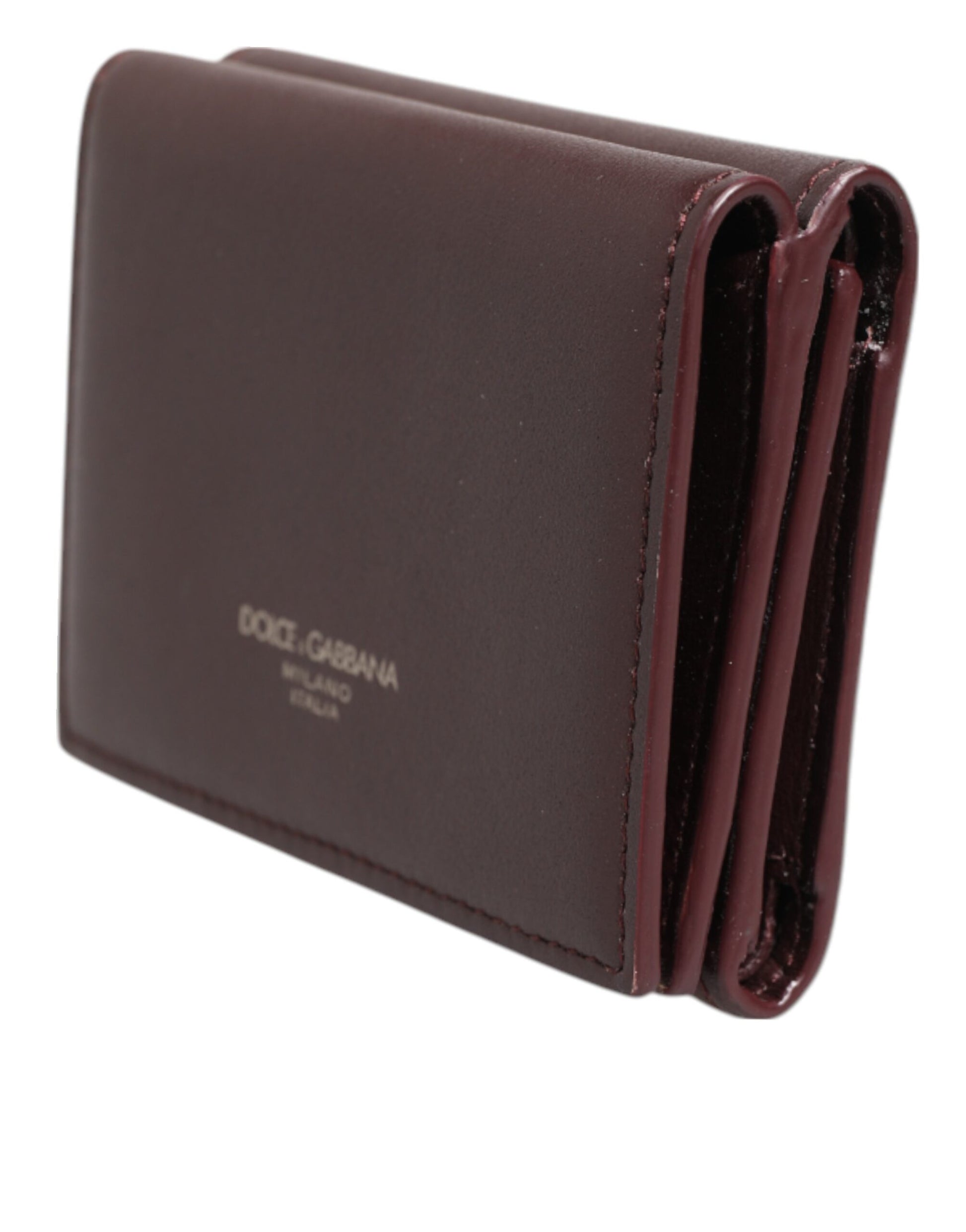 Dolce & Gabbana Leather Embossed Logo Trifold Men Card Holder Dark Brown - ClickThatClicks 