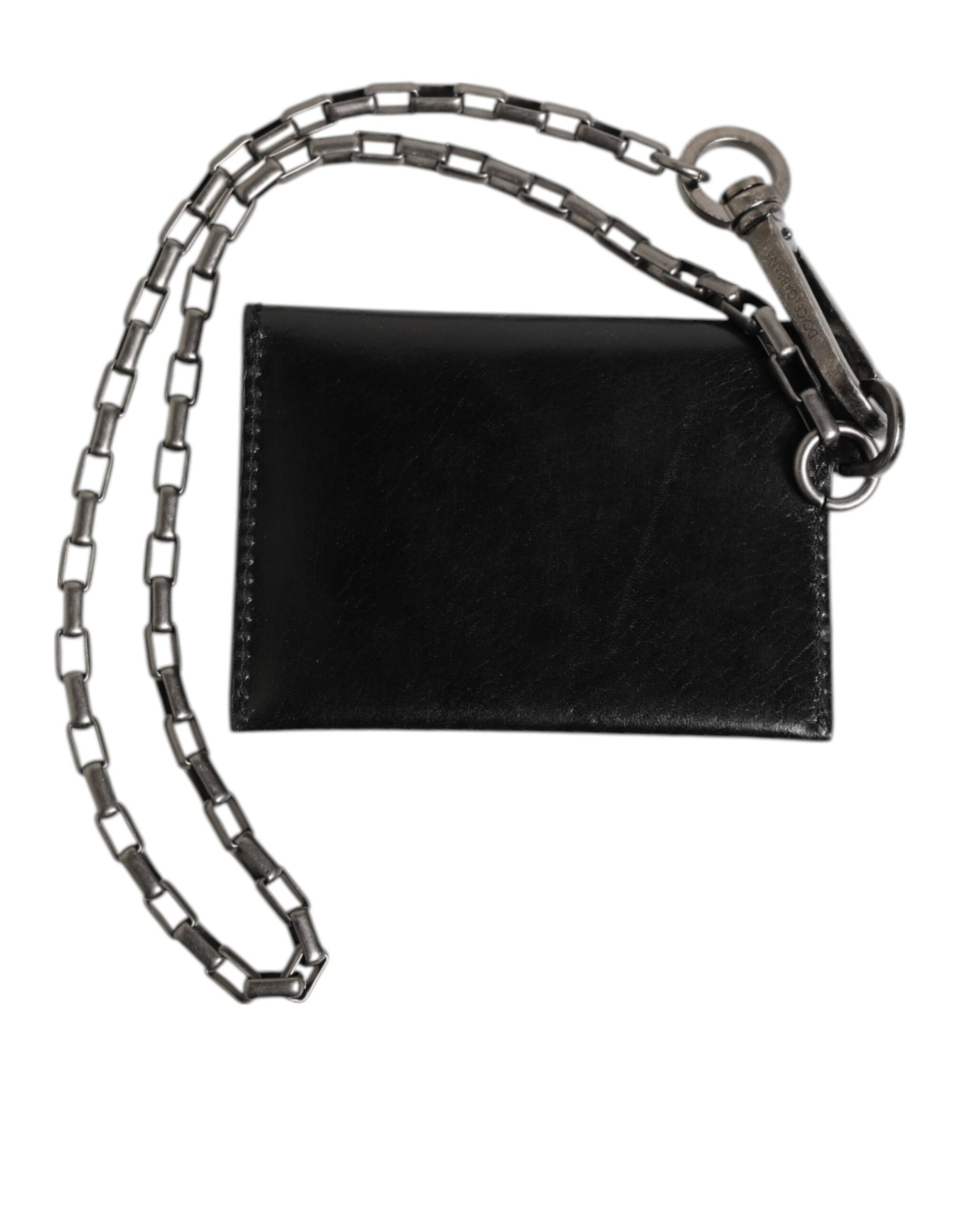 Dolce & Gabbana Black Cavallo Leather Wallet Chain Snap Bifold Card Holder - ClickThatClicks 