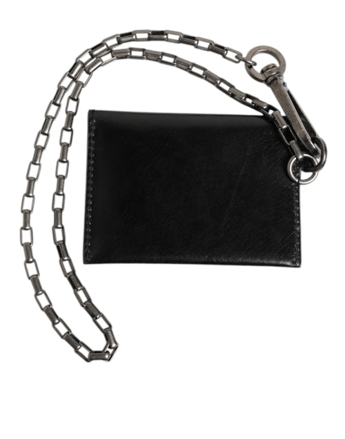 Dolce & Gabbana Black Cavallo Leather Wallet Chain Snap Bifold Card Holder - ClickThatClicks 