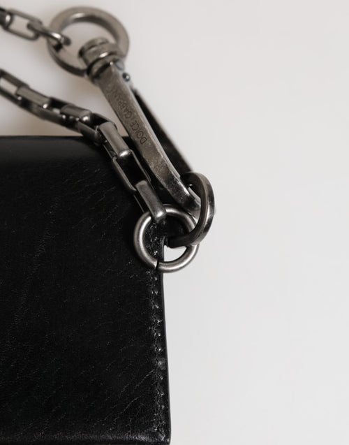 Dolce & Gabbana Black Cavallo Leather Wallet Chain Snap Bifold Card Holder - ClickThatClicks 