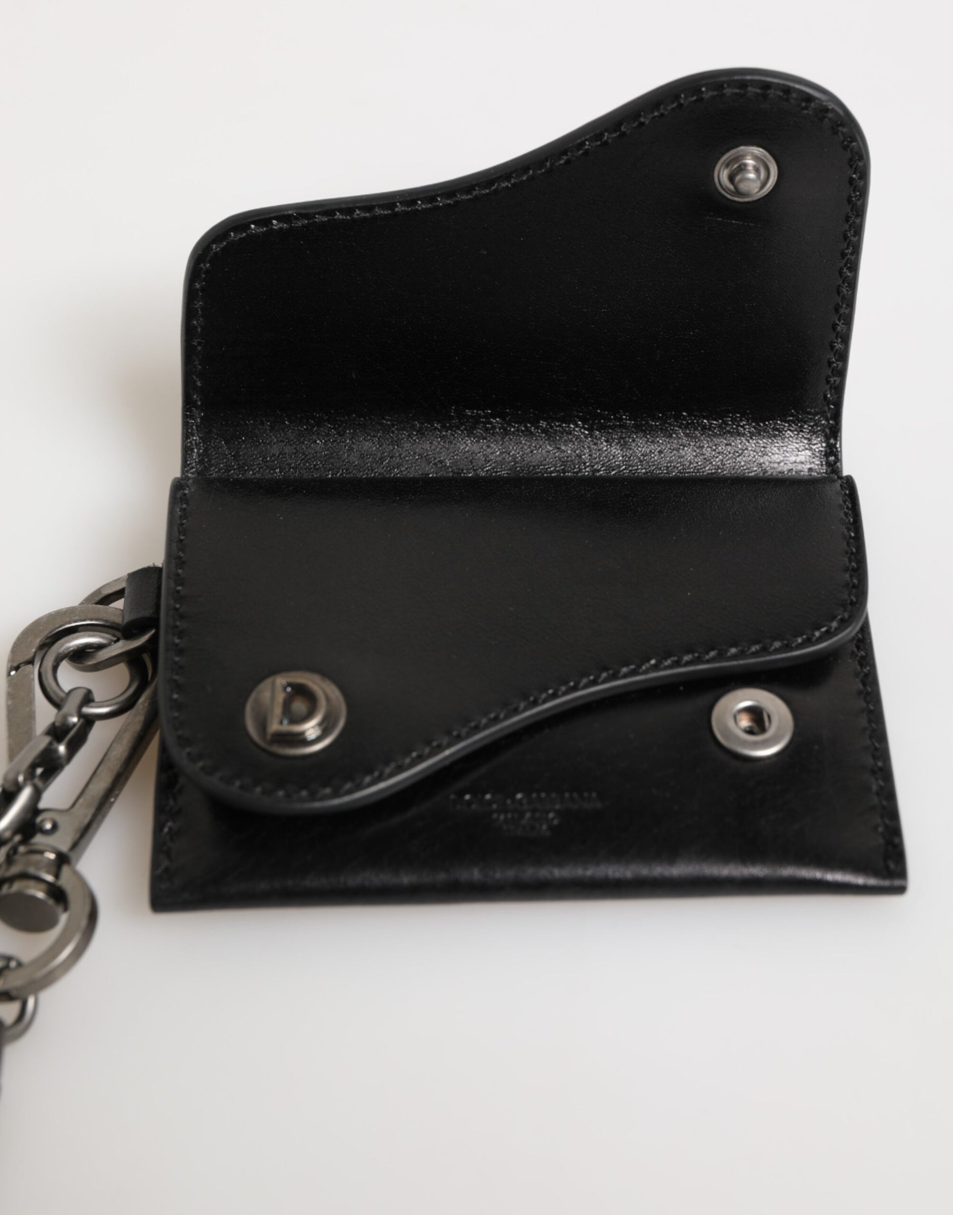 Dolce & Gabbana Black Cavallo Leather Wallet Chain Snap Bifold Card Holder - ClickThatClicks 
