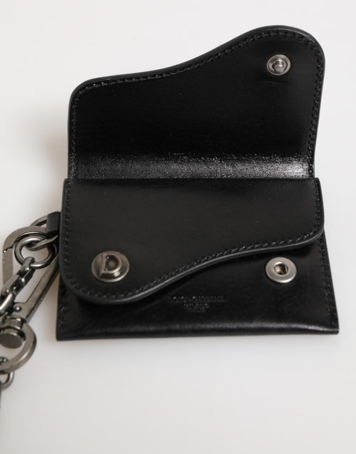 Dolce & Gabbana Black Cavallo Leather Wallet Chain Snap Bifold Card Holder - ClickThatClicks 
