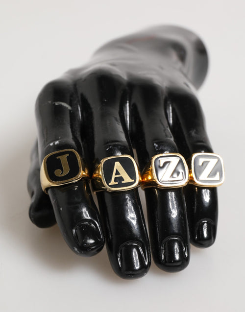 Dolce & Gabbana Gold Tone Brass JAZZ Letter Set 4 Pieces Adjustable Ring - ClickThatClicks 