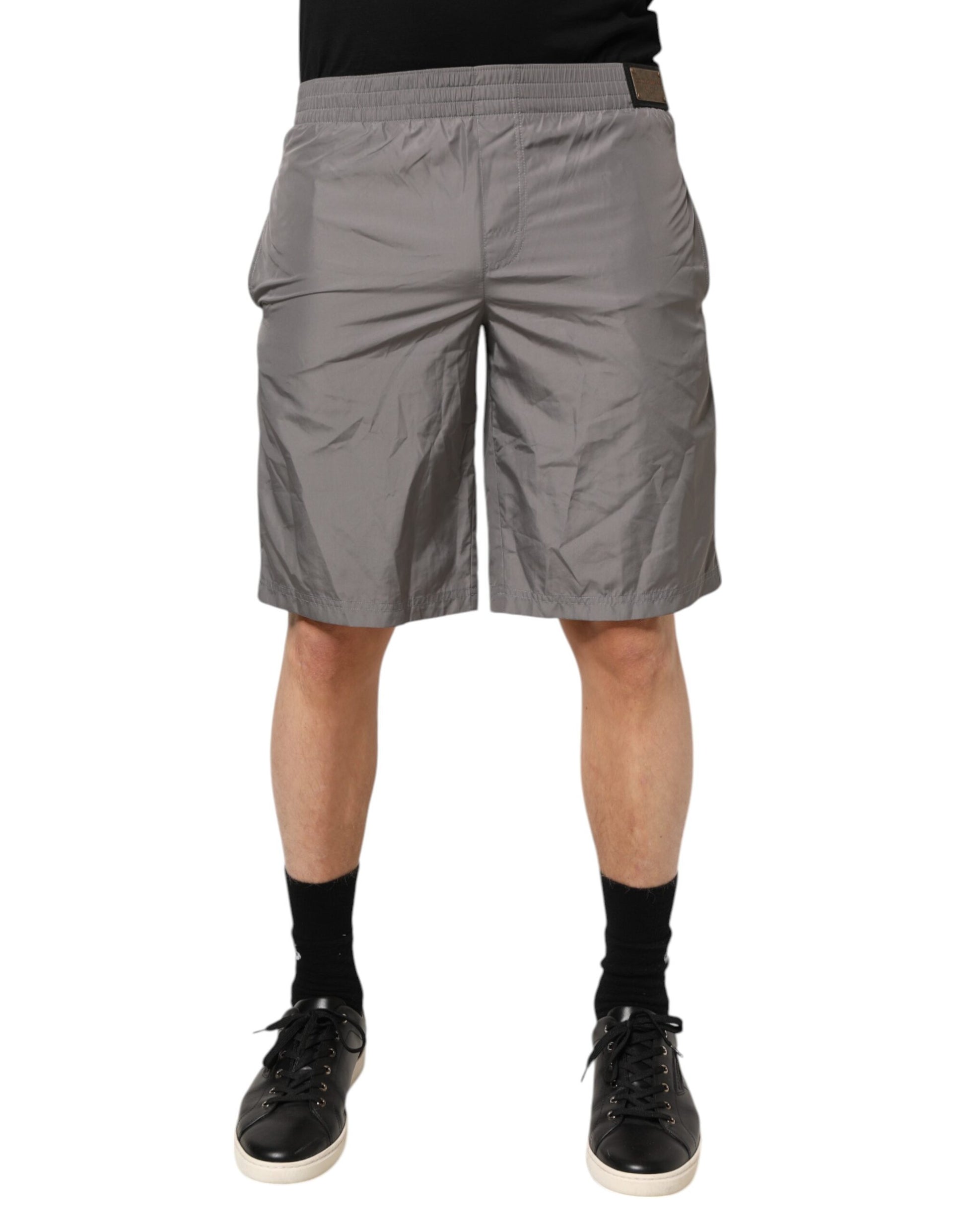 Dolce & Gabbana Light Gray Nylon Elastic Waist Shorts Swimwear - ClickThatClicks 
