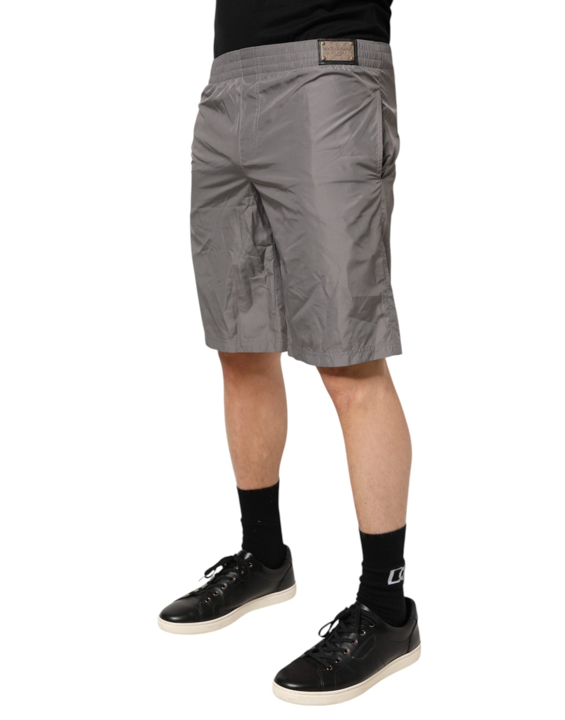 Dolce & Gabbana Light Gray Nylon Elastic Waist Shorts Swimwear - ClickThatClicks 
