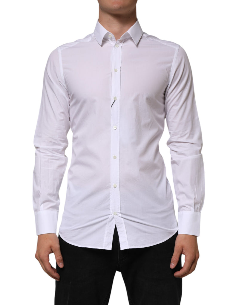 Dolce & Gabbana White Cotton GOLD Formal Men Longsleeves Shirt