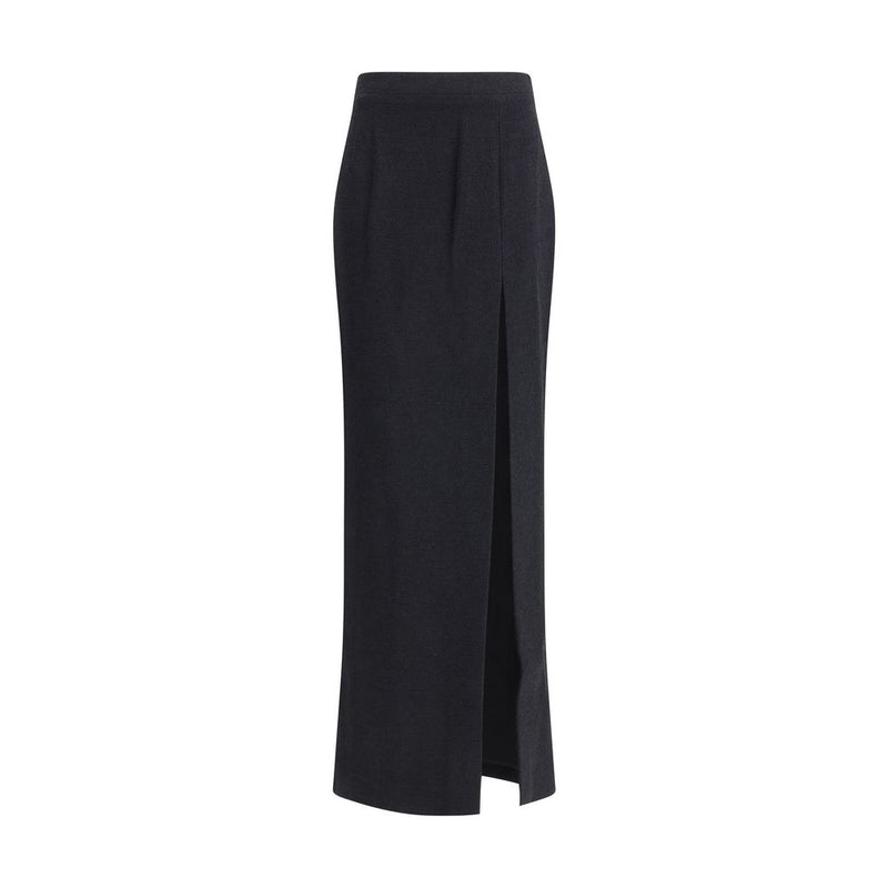 Alessandra Rich Black Fleece Wool Long Skirt