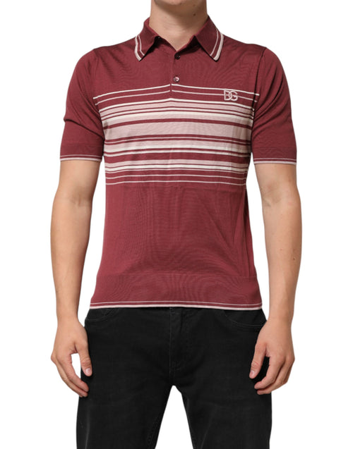 Dolce & Gabbana Cotton Burgundy Striped DG Logo Polo  T-shirt - ClickThatClicks 