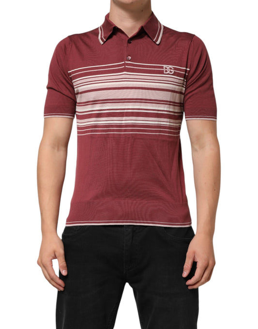 Dolce & Gabbana Cotton Burgundy Striped DG Logo Polo  T-shirt - ClickThatClicks 