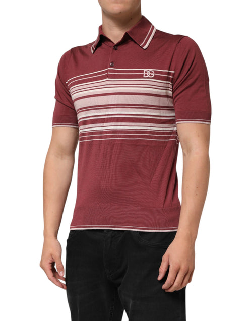 Dolce & Gabbana Cotton Burgundy Striped DG Logo Polo  T-shirt - ClickThatClicks 