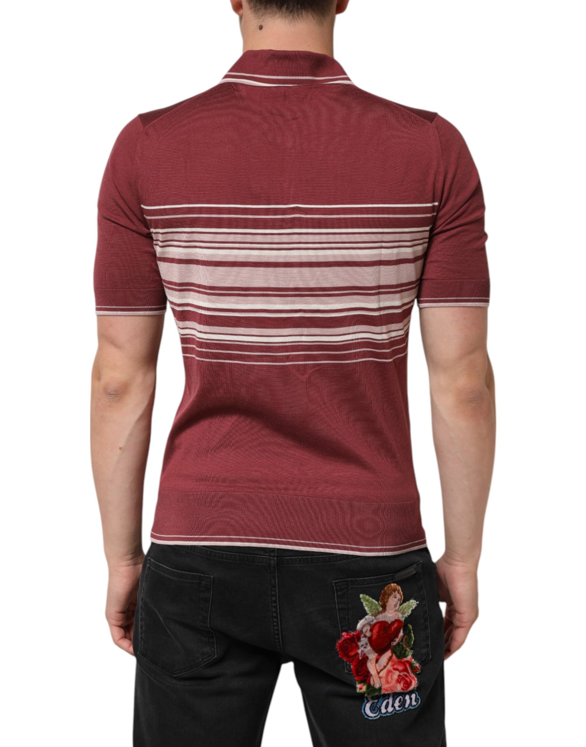Dolce & Gabbana Cotton Burgundy Striped DG Logo Polo  T-shirt - ClickThatClicks 