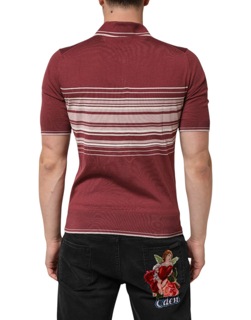 Dolce & Gabbana Cotton Burgundy Striped DG Logo Polo  T-shirt - ClickThatClicks 