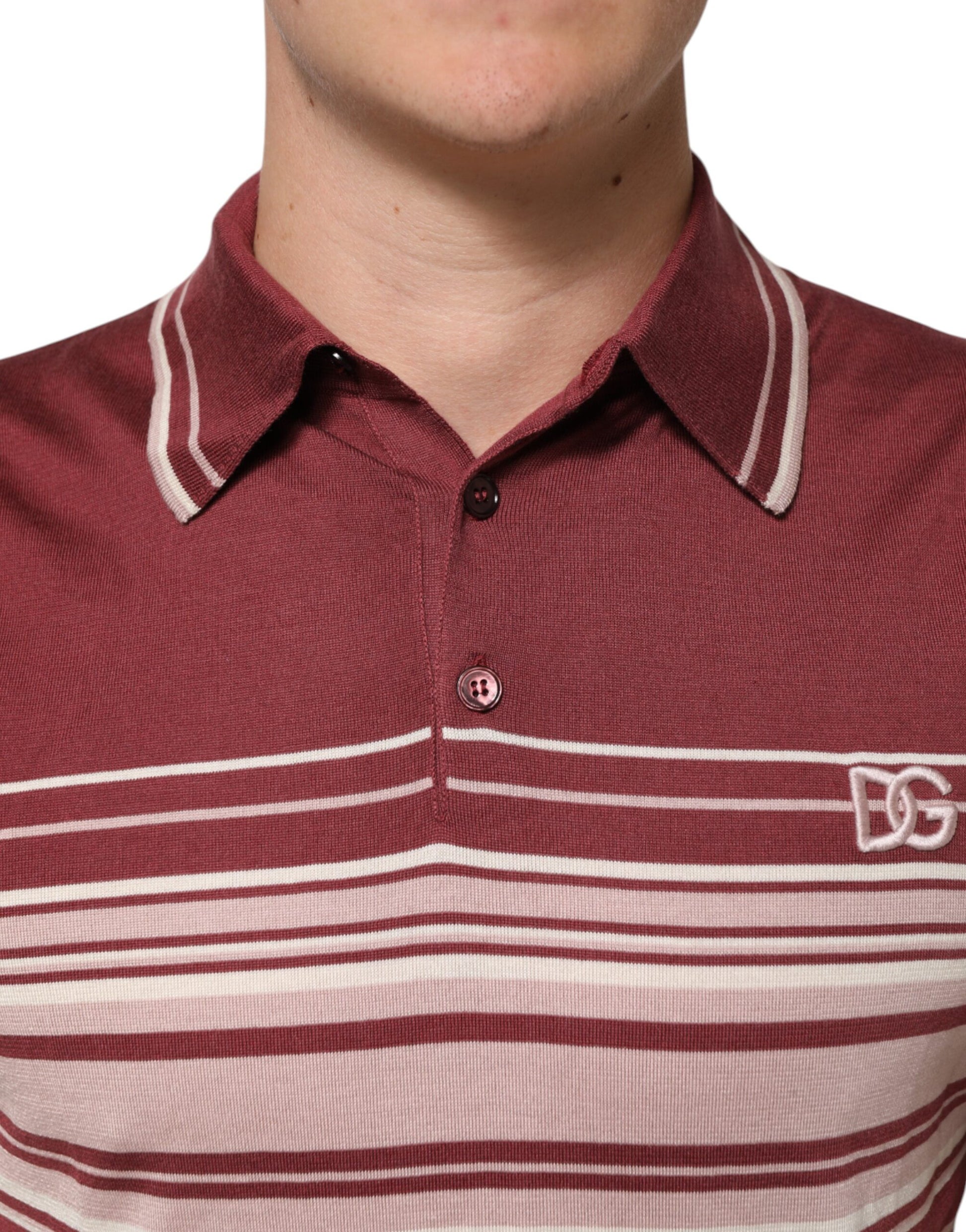 Dolce & Gabbana Cotton Burgundy Striped DG Logo Polo  T-shirt - ClickThatClicks 