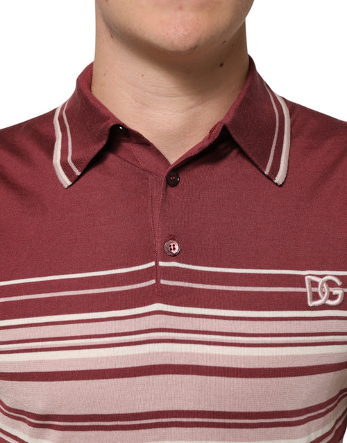 Dolce & Gabbana Cotton Burgundy Striped DG Logo Polo  T-shirt - ClickThatClicks 