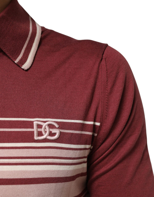 Dolce & Gabbana Cotton Burgundy Striped DG Logo Polo  T-shirt - ClickThatClicks 