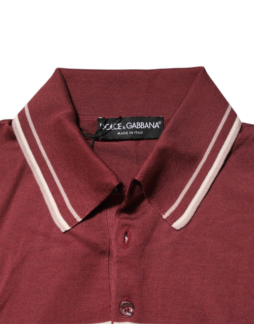 Dolce & Gabbana Cotton Burgundy Striped DG Logo Polo  T-shirt - ClickThatClicks 