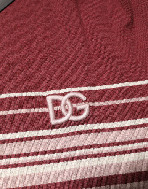 Dolce & Gabbana Cotton Burgundy Striped DG Logo Polo  T-shirt - ClickThatClicks 
