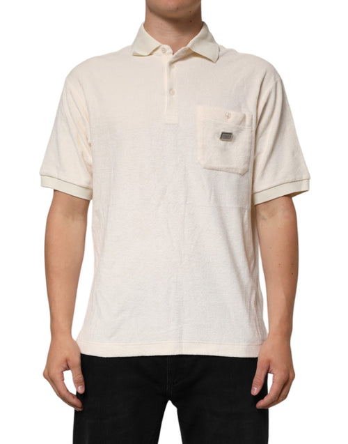 Dolce & Gabbana Ivory Cotton Terry Logo Pocket Polo T-shirt - ClickThatClicks 