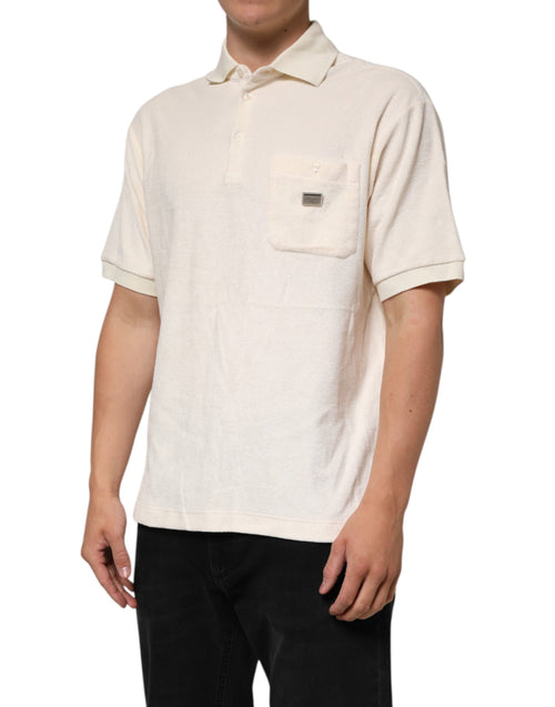 Dolce & Gabbana Ivory Cotton Terry Logo Pocket Polo T-shirt - ClickThatClicks 