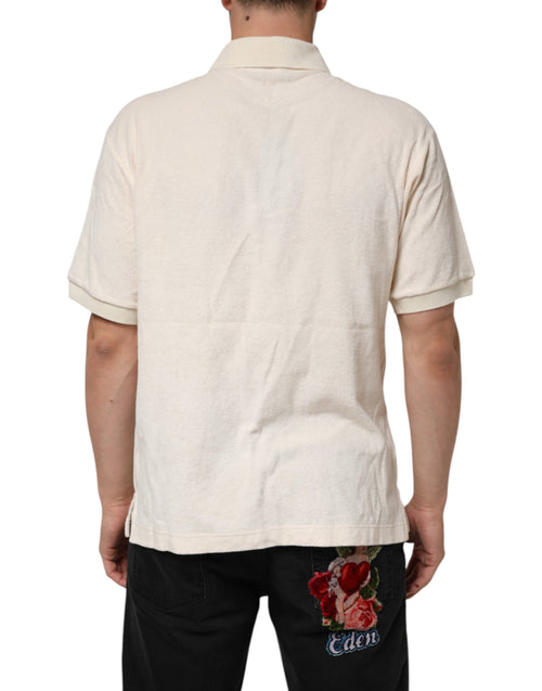 Dolce & Gabbana Ivory Cotton Terry Logo Pocket Polo T-shirt - ClickThatClicks 