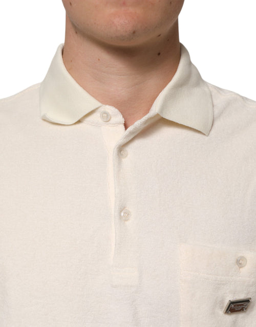 Dolce & Gabbana Ivory Cotton Terry Logo Pocket Polo T-shirt - ClickThatClicks 
