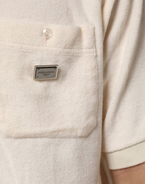 Dolce & Gabbana Ivory Cotton Terry Logo Pocket Polo T-shirt - ClickThatClicks 