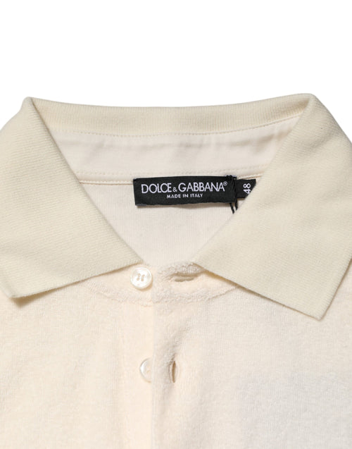 Dolce & Gabbana Ivory Cotton Terry Logo Pocket Polo T-shirt - ClickThatClicks 