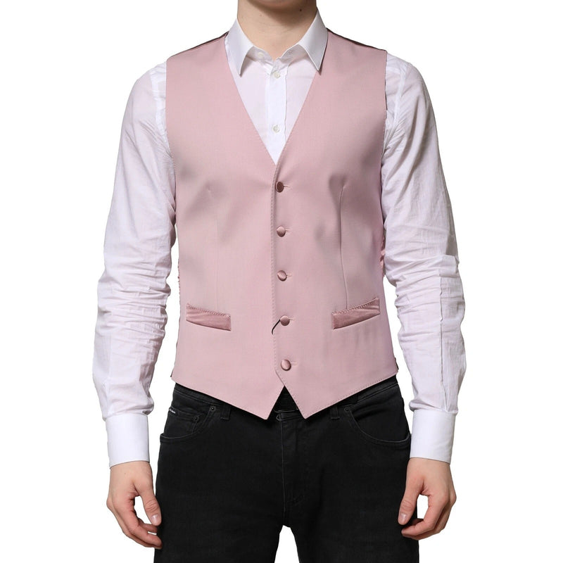 Dolce & Gabbana Pink Wool Dress Formal Men Waistcoat Vest