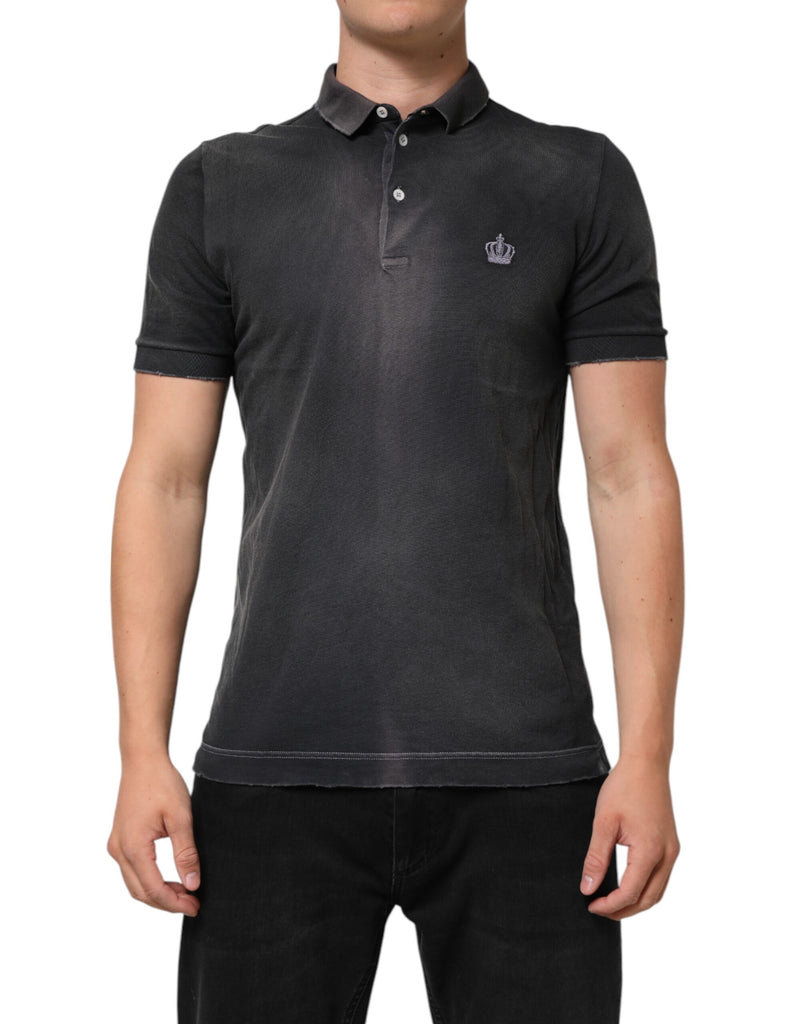 Dolce & Gabbana Gray Cotton Crown Collared Men Polo T-shirt