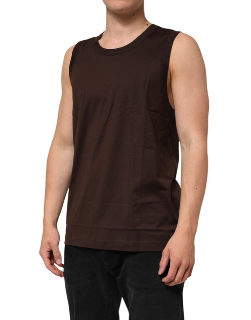Dolce & Gabbana Brown Cotton Sleeveless Underwear Men Tank Top - ClickThatClicks 