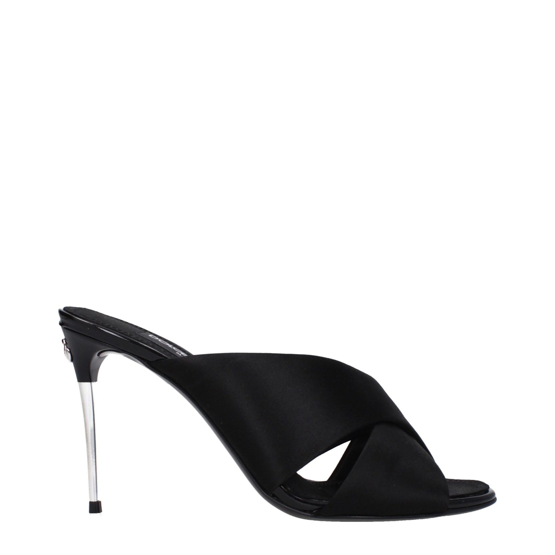 Dolce & Gabbana Black Satin Stiletto Heel Sandals - ClickThatClicks 