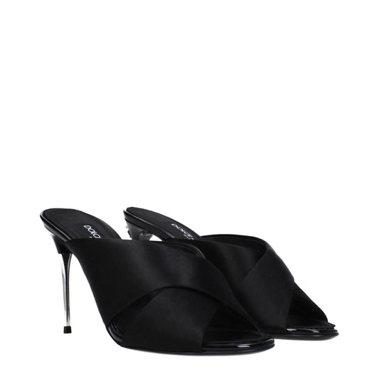 Dolce & Gabbana Black Satin Stiletto Heel Sandals - ClickThatClicks 