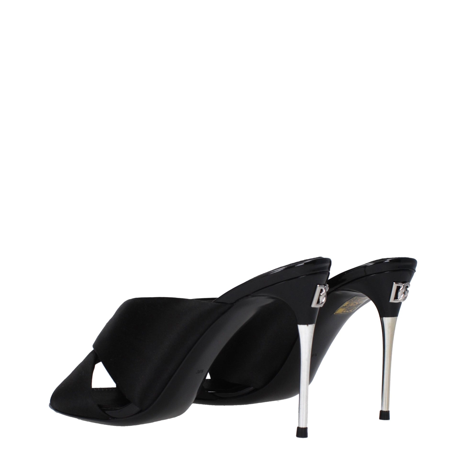 Dolce & Gabbana Black Satin Stiletto Heel Sandals - ClickThatClicks 