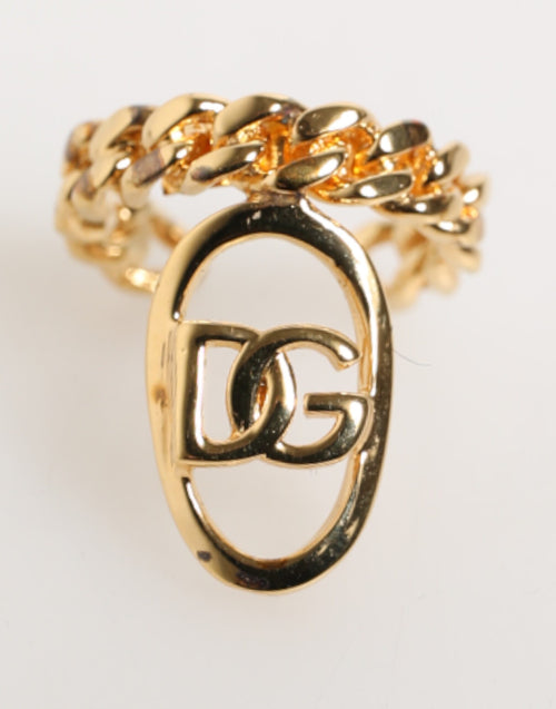 Dolce & Gabbana Gold Tone Brass Oval DG Logo Chain Adjustable Ring - ClickThatClicks 
