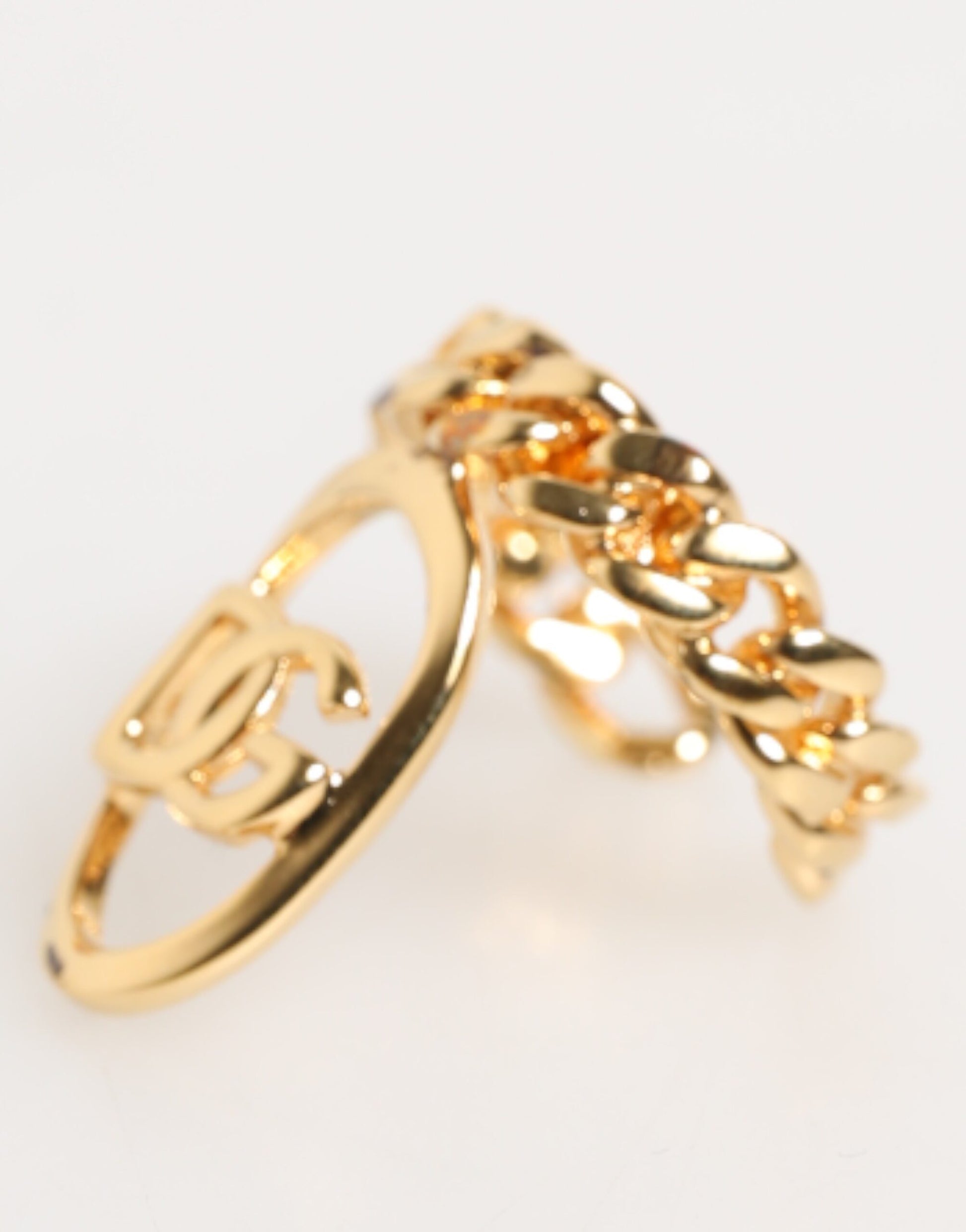 Dolce & Gabbana Gold Tone Brass Oval DG Logo Chain Adjustable Ring - ClickThatClicks 