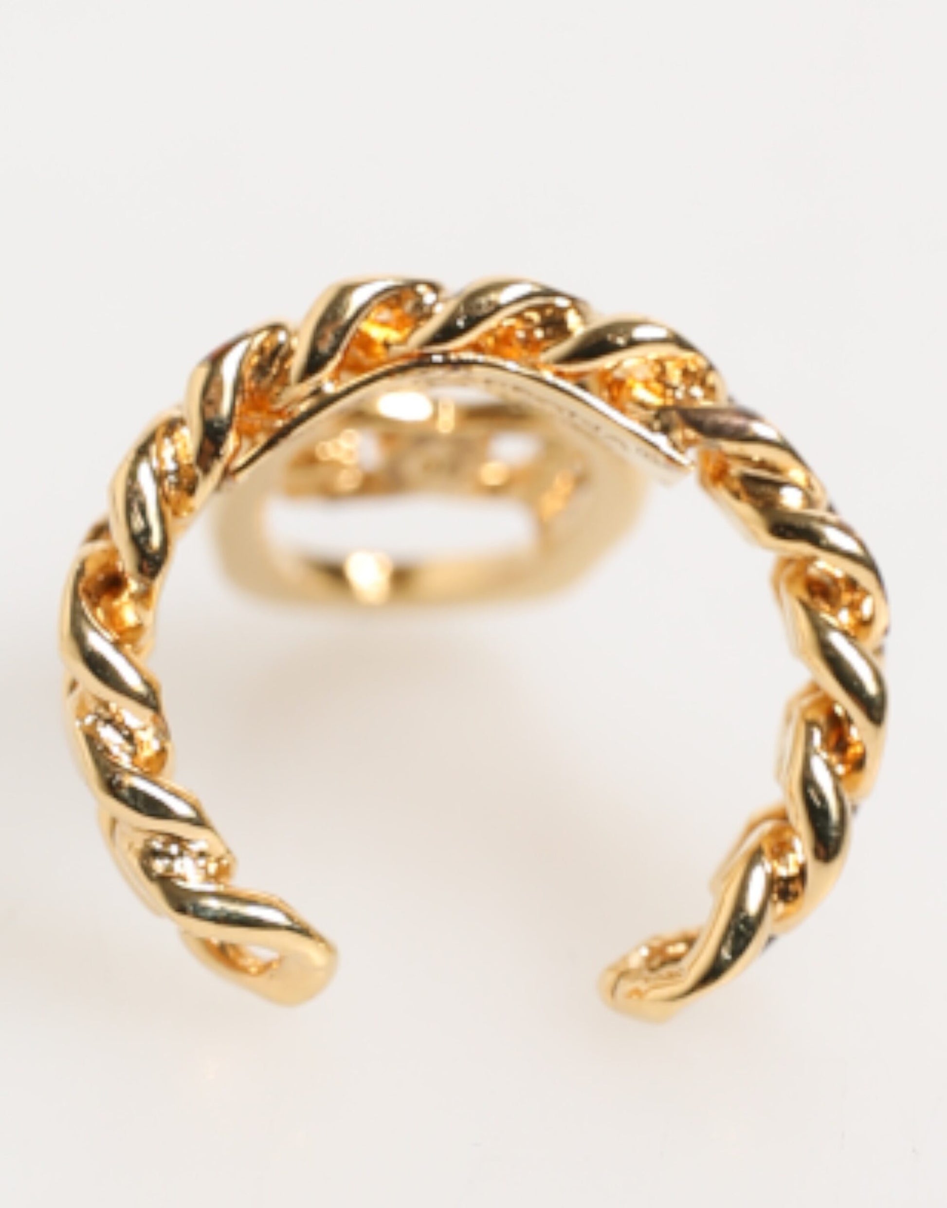 Dolce & Gabbana Gold Tone Brass Oval DG Logo Chain Adjustable Ring - ClickThatClicks 