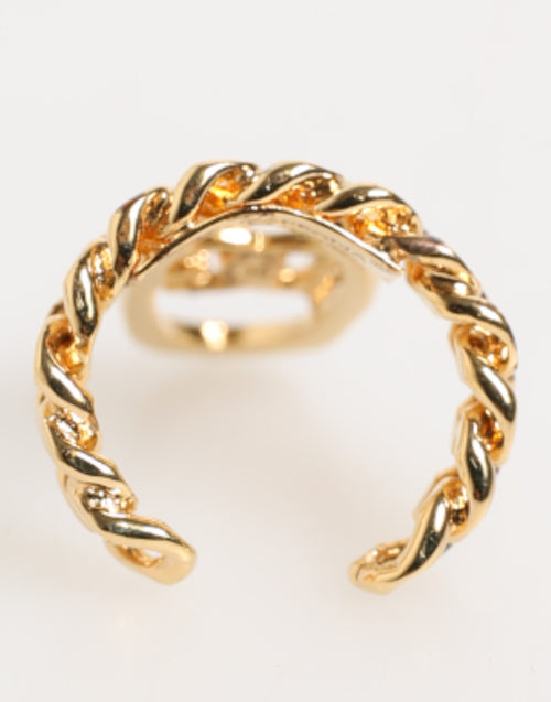 Dolce & Gabbana Gold Tone Brass Oval DG Logo Chain Adjustable Ring - ClickThatClicks 
