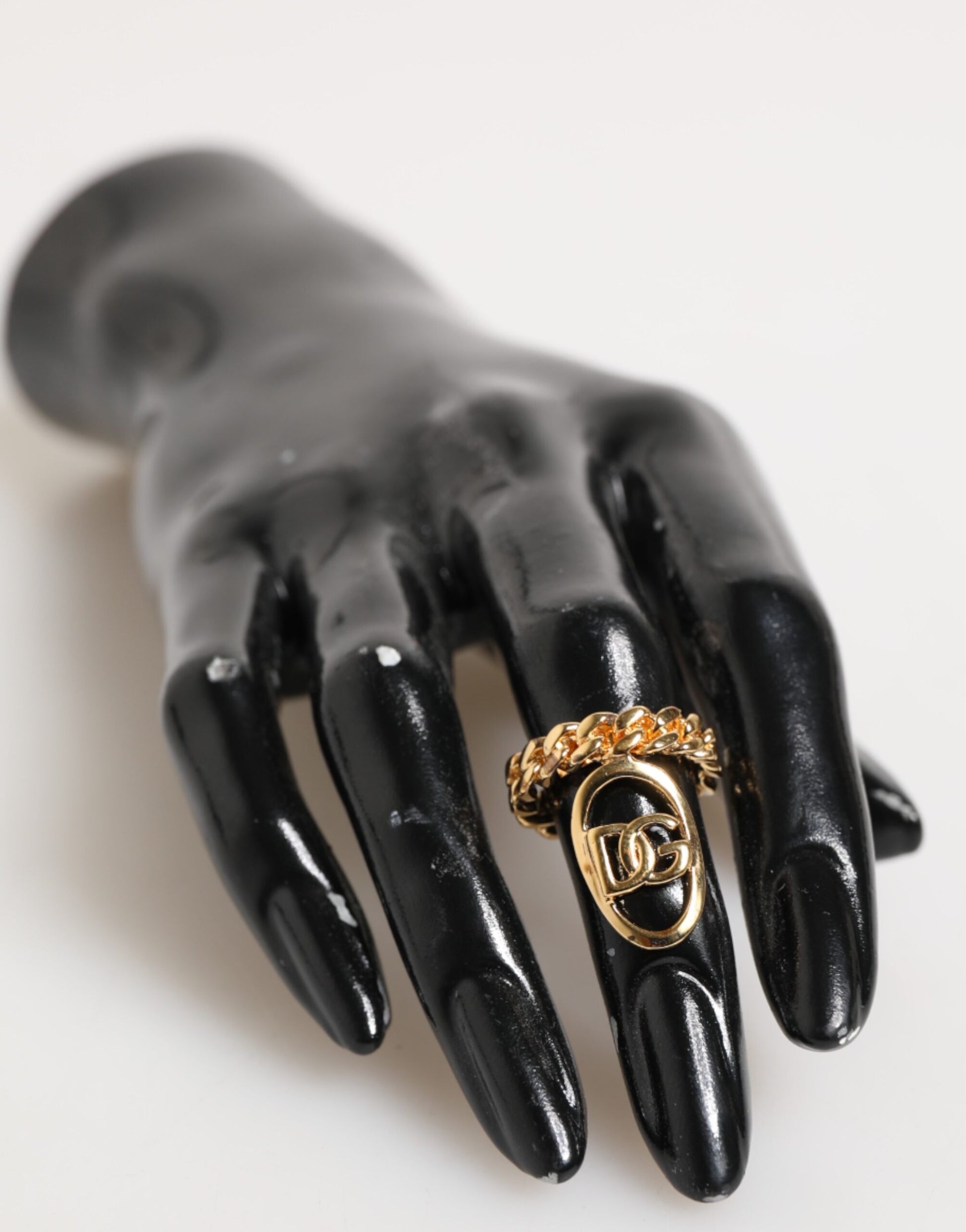 Dolce & Gabbana Gold Tone Brass Oval DG Logo Chain Adjustable Ring - ClickThatClicks 