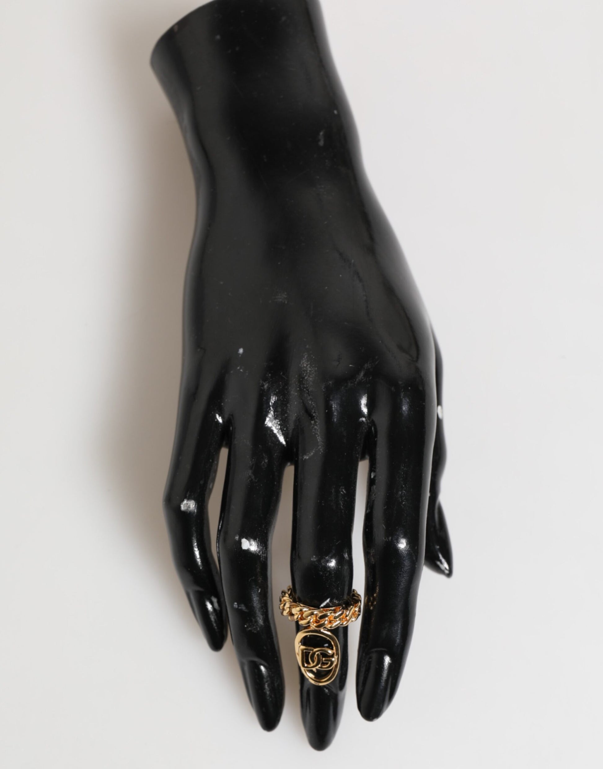 Dolce & Gabbana Gold Tone Brass Oval DG Logo Chain Adjustable Ring - ClickThatClicks 