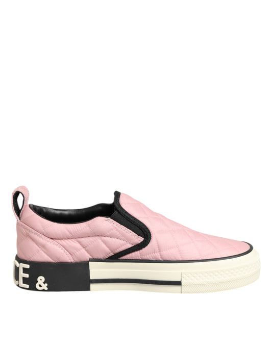 Dolce & Gabbana Pink Quilted Nylon Slip-On Sneaker Shoes - ClickThatClicks 