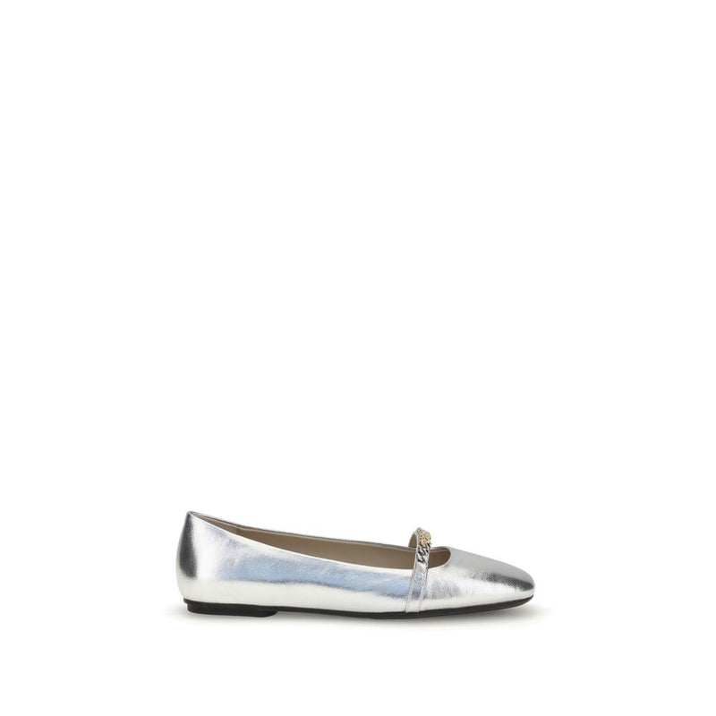 PINKO Silver Calf Leather Bos Taurus Ballet Flats